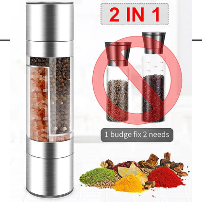 2-in-1 Salt and Pepper Grinder: Manual Stainless Steel Mills with Adjustable Ceramic Grinding - Spice Mill Kitchen Tool