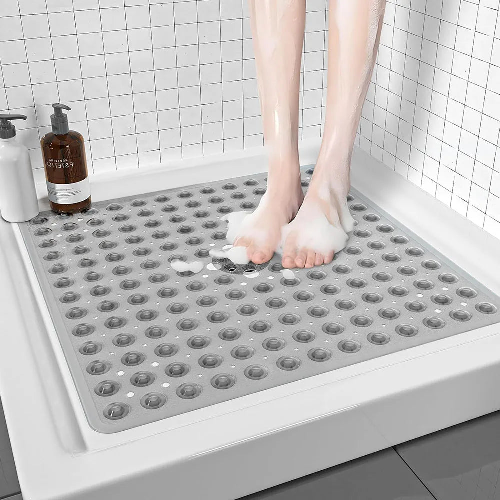 Square PVC Bubble Shower Mat with Suction Cups - Non-Slip Bath Mat for Floor Safety