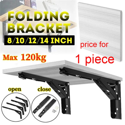 Adjustable Wall Mounted Triangle Folding Angle Bracket - 8/10/12/14 Inch Heavy Support Hardware for Bench, Table, Shelf - Furniture Accessory