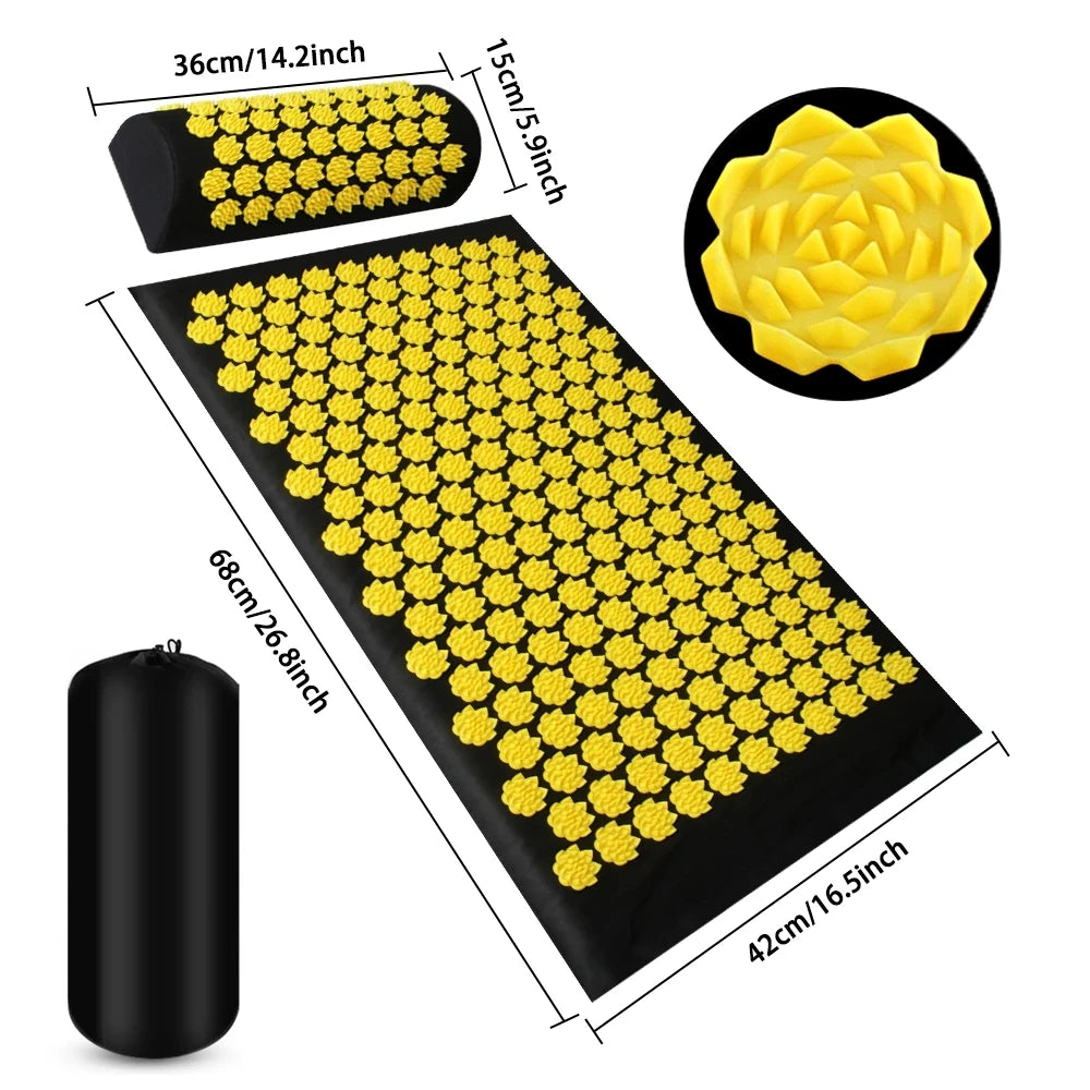 Acupressure Yoga Mat with Spikes - Kuznetsov's Applicator Cushion, Sensi Massage Body Needles, Includes Foot Massager Pillow for Fitness and Pilates