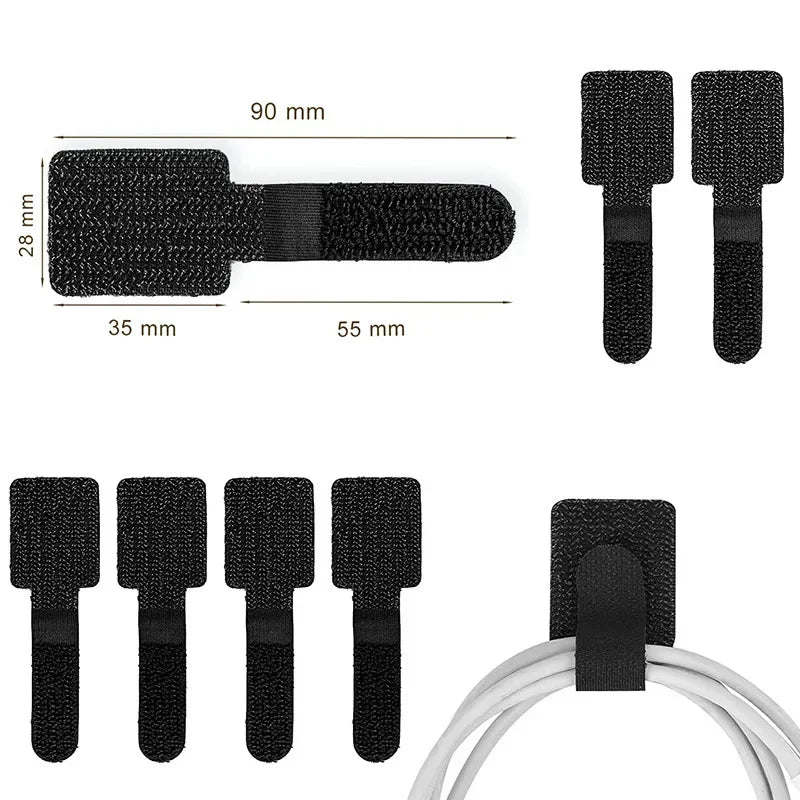 Reusable Cable Ties | Self-Adhesive Adjustable Organizer Straps | Fastening Wire Cord Rope Holder for Desk Management