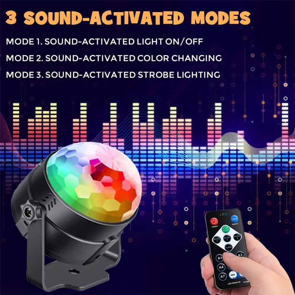 Sound Activated Stage Strobe Light with Remote Control - 7 Colors Disco Ball Lamps for Home Parties, Kids Birthday, Wedding Bar