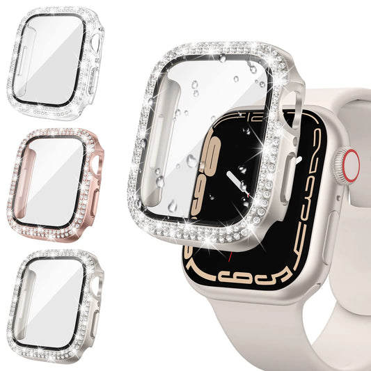 Glass and Diamond Apple Watch Case | Bling Bumper Protector for 38mm, 40mm, 41mm, 42mm, 44mm, 45mm | iWatch Series 3-9 and SE