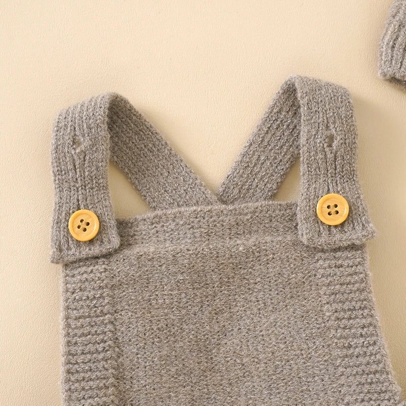 Fashionable Baby Rompers & Hats | Sleeveless Knitted Newborn Jumpsuits | Neutral Strap Outfits & Sets for Boys & Girls | Toddler Wear