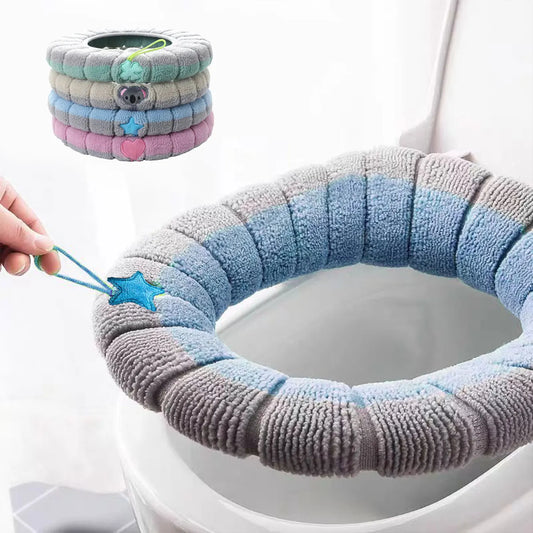 Knitted Warm Toilet Cover with Carry Handle | Thickened Star Design for All Seasons | General Purpose Toilet Seat Cover