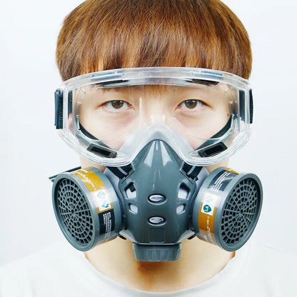 Painting Gas Mask Respirator Set - Dual Charcoal Filters with Anti-Fog Glasses - Protective Masks for Chemical Industry and Pesticide Spray