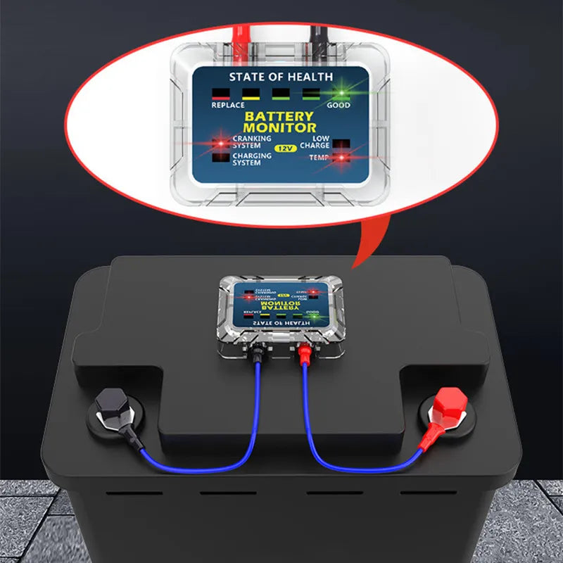 QUICKLYNKS BM5-D 12V LED Battery Tester Monitor - Professional Head-Up Display Battery Health Analyzer - Charging Tester Tool