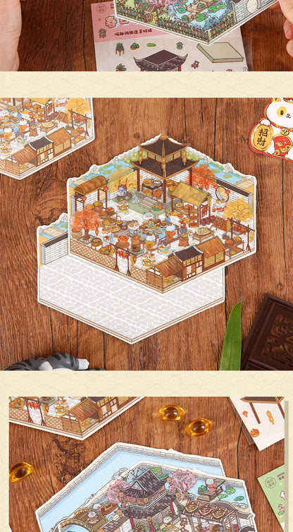 DIY 3D Cartoon Cat Sticker Set - Four Seasons Landscape, Pocket Cabin Scenes | Creative Stacking & Pasting Gift for Kids