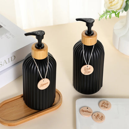 Bamboo Pump Strip Soap Dispenser - Refillable for Shampoo, Conditioner, Hands, and Dishes Soap in Kitchen/Bathroom