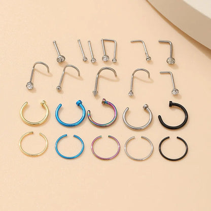 Fashion Punk Non-Nose-Piercing Septum Women's Jewelry: 22 Pcs Fake Nose Ring Earrings Suit