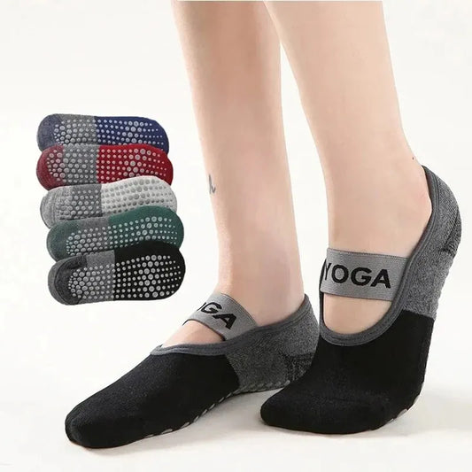 Professional Women's Anti-Slip Yoga Socks - Backless Cotton Pilates and Ballet Dance Slippers for Fitness