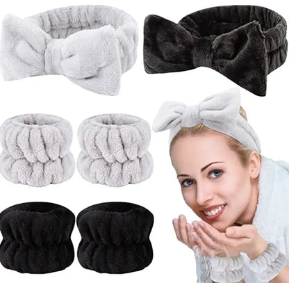 Women's Coral Fleece Hair Accessories Set - 1/2/3Pcs Face Wash Absorbent Wristband Headband, Waterproof Bands for Girls