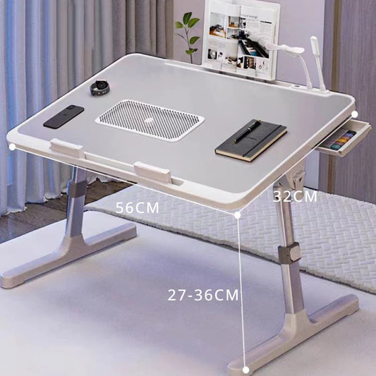 Foldable Lift Laptop Desk for Bed: Adjustable Stand Lap Table with Radiator, Drawer - Ideal for Working, Gaming, Breakfast Tray - Portable and Convenient!