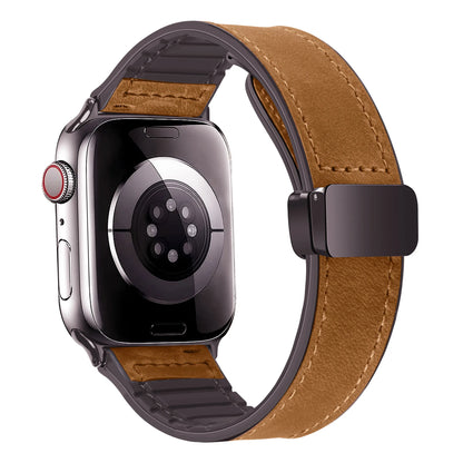 Leather and Silicone Strap for Apple Watch - Magnetic Band for Ultra 2, 49mm, 45mm, 44mm, 42mm, 41mm, 40mm, Series 9, 8, 7, SE, 6