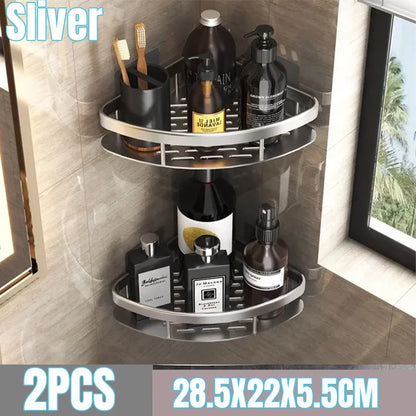 Aluminum Alloy Bathroom Shelf - No Drill Kitchen and Shower Storage Organizer, Wall Mounted Accessory Shelf