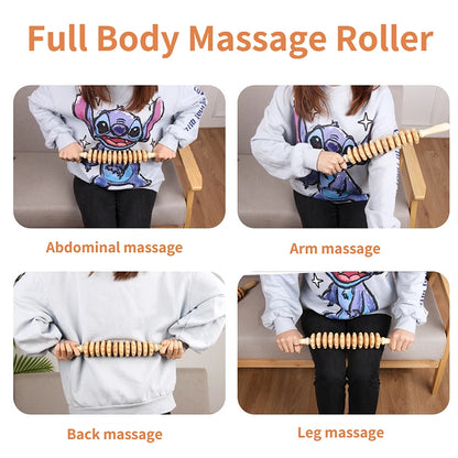 Wooden Bendable Massage Roller - Lymphatic Drainage and Cellulite Trigger Point Therapy Tool for Manual Muscle Release