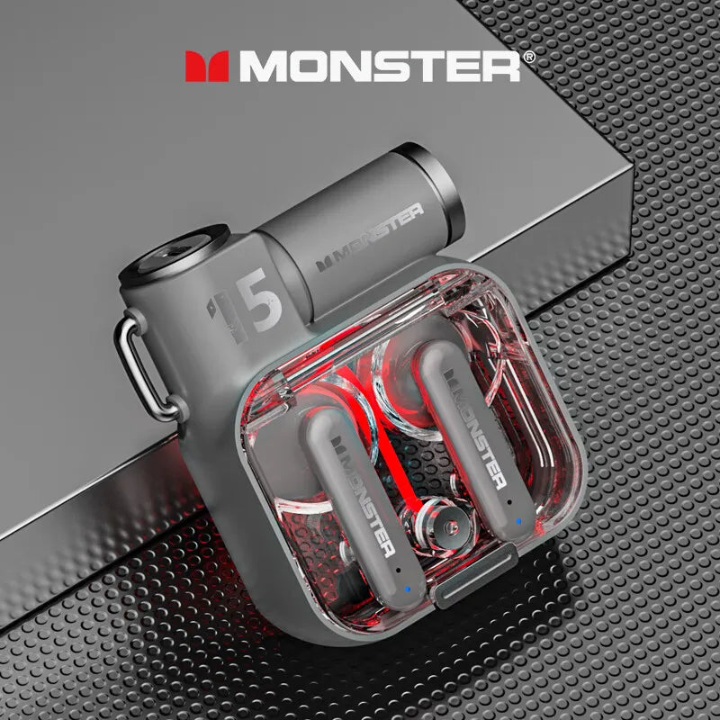 Original Monster XKT15 Wireless Bluetooth 5.3 Earphones - TWS Gaming Earbuds with RGB Flip Cover Design, Low Latency, New Release