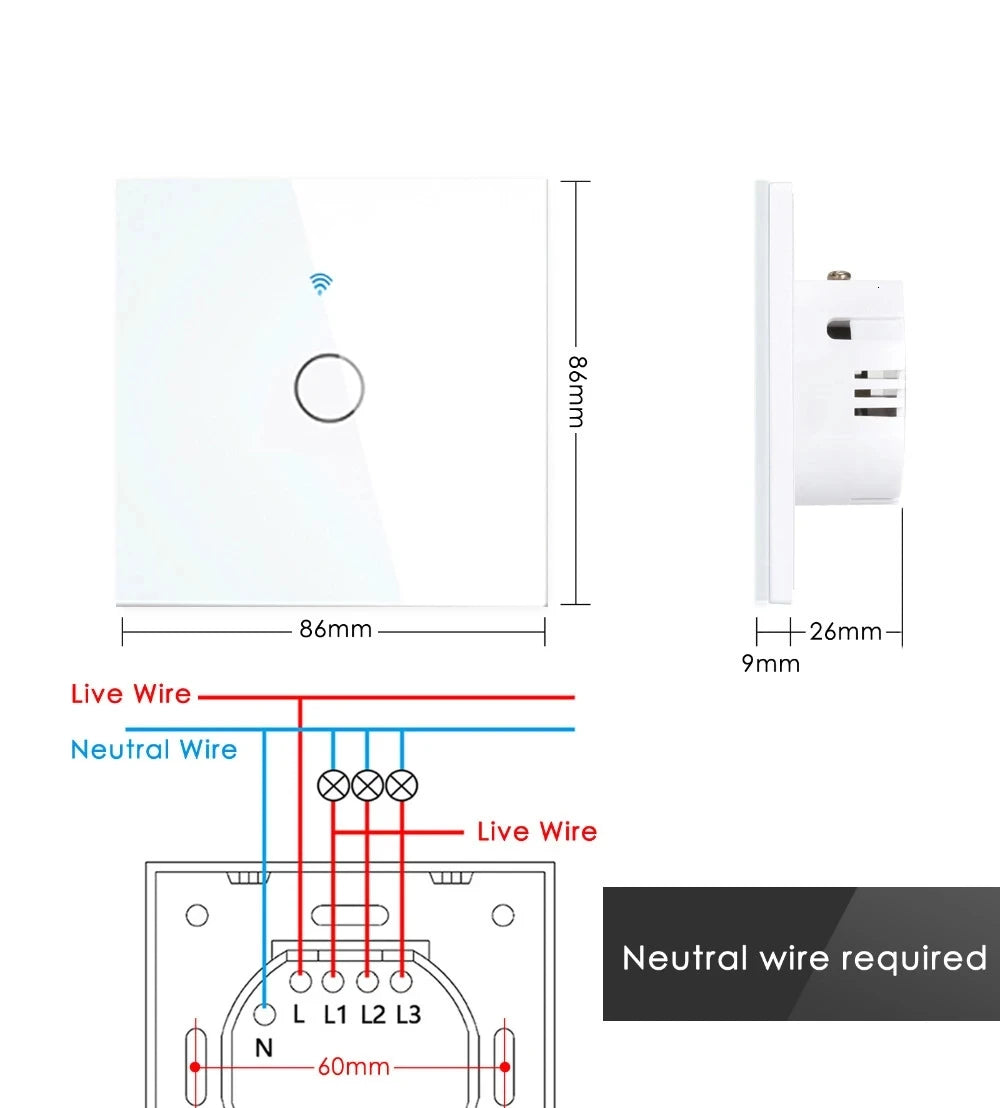 Mobu Tuya WiFi Touch Switch - Smart Wall Light Switch for EU Smart Home - Alexa Google Home Compatible - 433RF WiFi Remote - 1/2/3 Gang