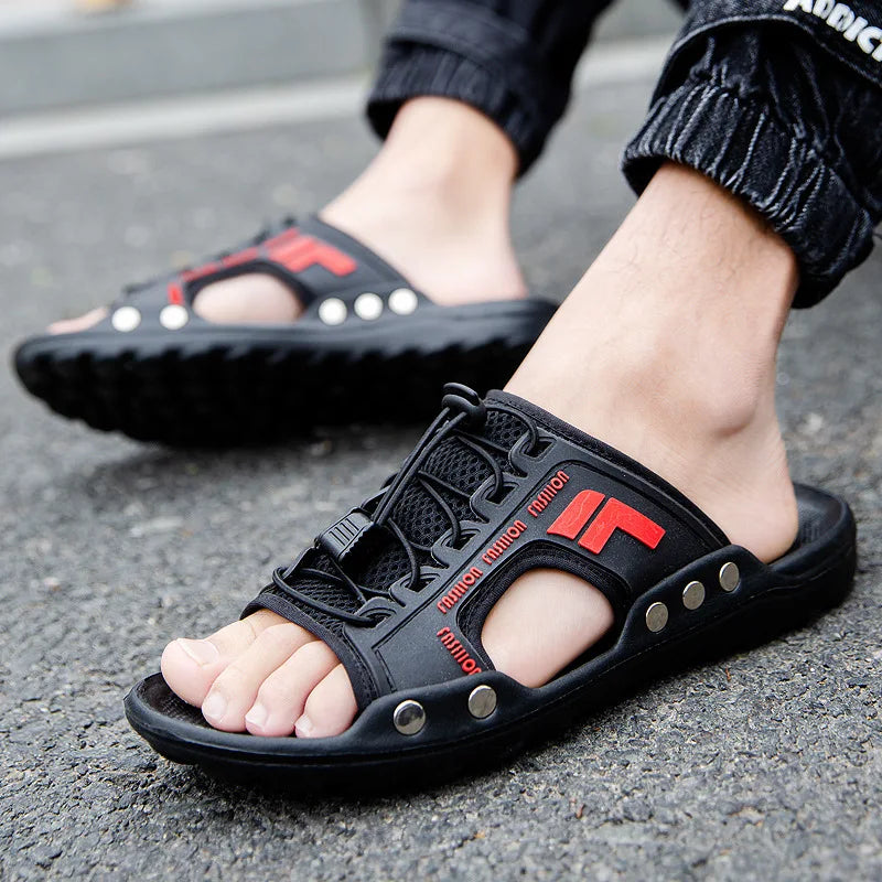 New Men’s Sandals – Summer Leather Slippers, Breathable Beach Shoes, Trendy Lazy Shoes M942