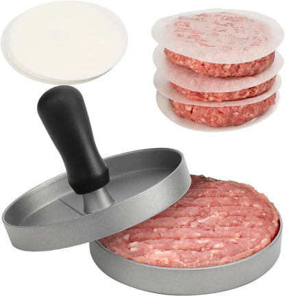 Non-Stick Burger Press | Hamburger Patty Maker with Wax Paper | Aluminum Burger Maker for Kitchen BBQ Grill