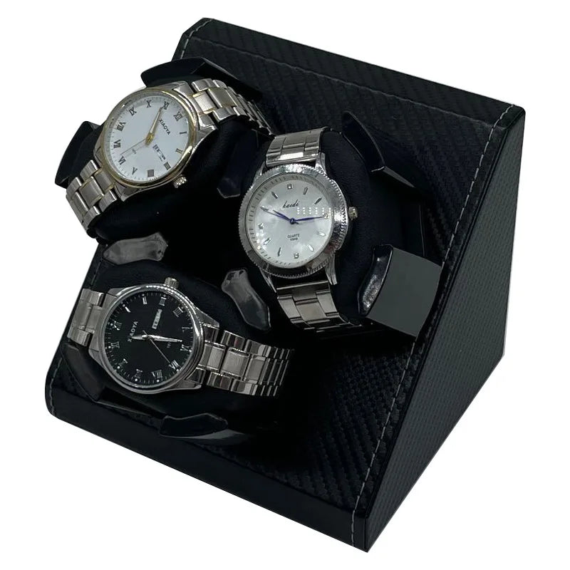 Watch Winder for 3 Automatic Watches | 2 Rotation Modes | PU Clock Storage Case with Memory Cotton