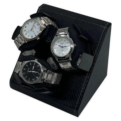 Watch Winder for 3 Automatic Watches | 2 Rotation Modes | PU Clock Storage Case with Memory Cotton