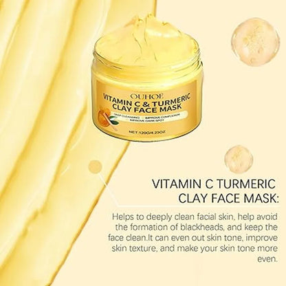 Turmeric and Vitamin C Clay Mask - Deep Cleansing, Hydrating Facial for Dark Spots, Acne, and Even Skin Tone