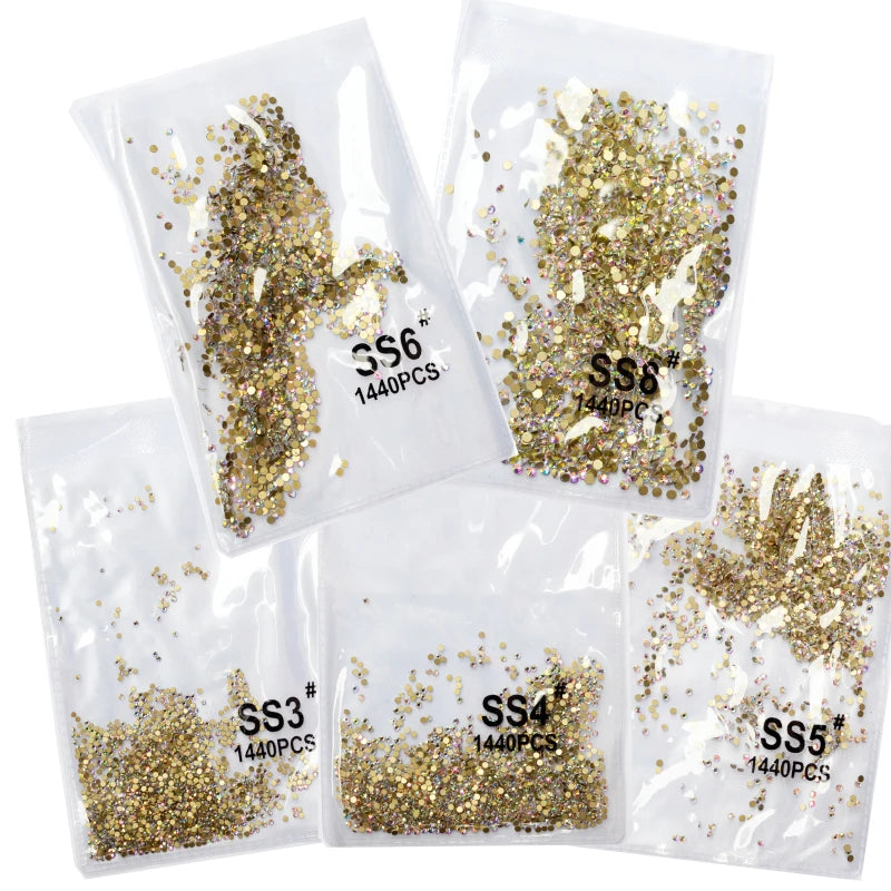 SS3-SS8 1440pcs Clear Crystal AB Gold 3D Non HotFix Flatback Nail Art Rhinestones: Decorations for Shoes, Dancing, and More