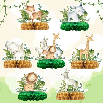 Jungle Animals Honeycomb Desktop Decor - Perfect for Jungle Birthday Parties, Kids' Baby Showers, 1st Birthdays, Wild One, and Safari Party Supplies