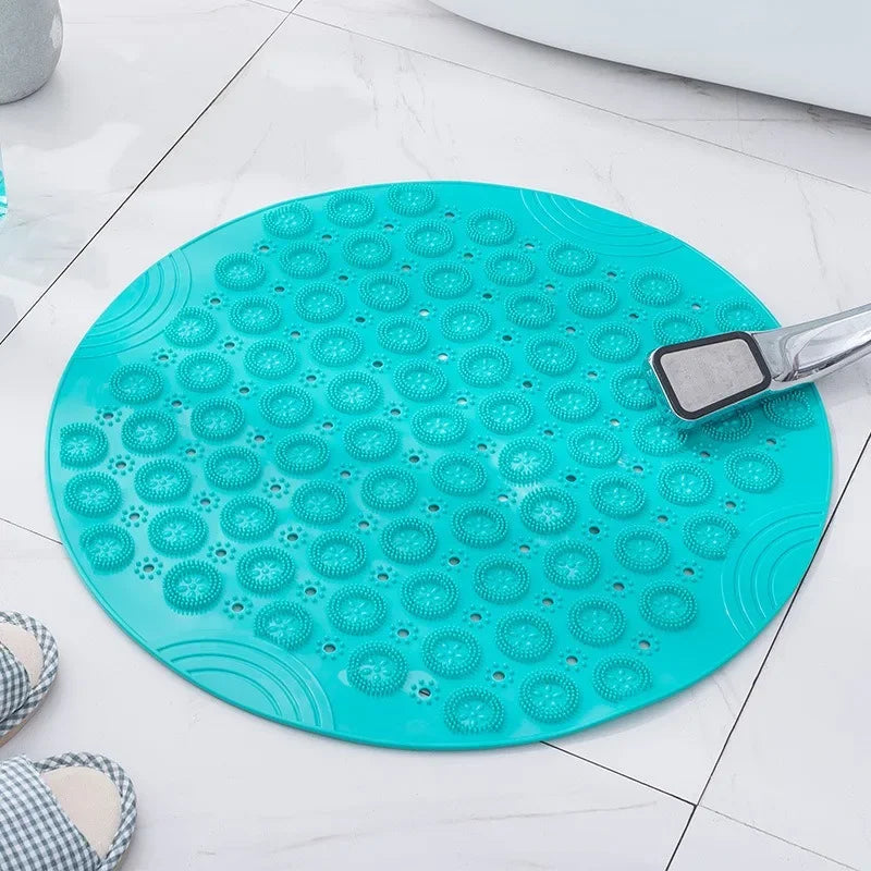 Anti-Slip Round PVC Bath Mat: Soft Shower Mat with Drain Hole and Foot Massage Pad for Bathtub