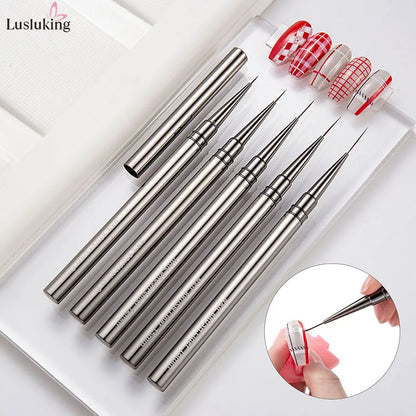 5PCS Nail Art Liner Brushes Set - Hand Painted Acrylic UV Gel Colors, Builder Drawing Pen for DIY Manicure Design