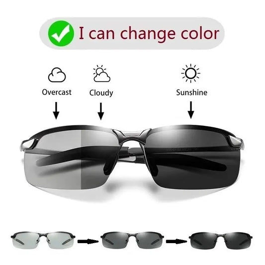 Men's Photochromic Polarized Sunglasses - Driving, Fishing Chameleon Glasses - Day/Night Vision UV400 Eyewear