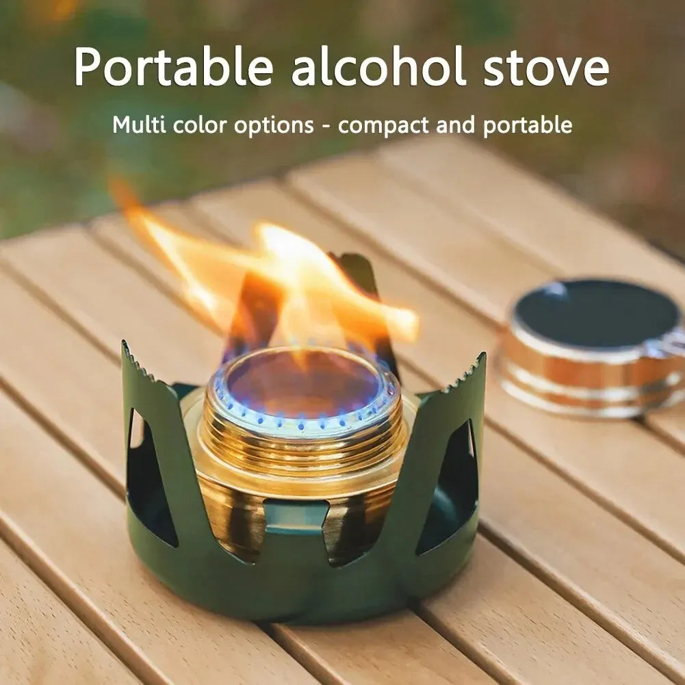 Portable Mini Alcohol Stove Burner - Adjustable Firepower Gasoline Stove with Aluminum Alloy Bracket - Ultralight Brass Camping Stoves