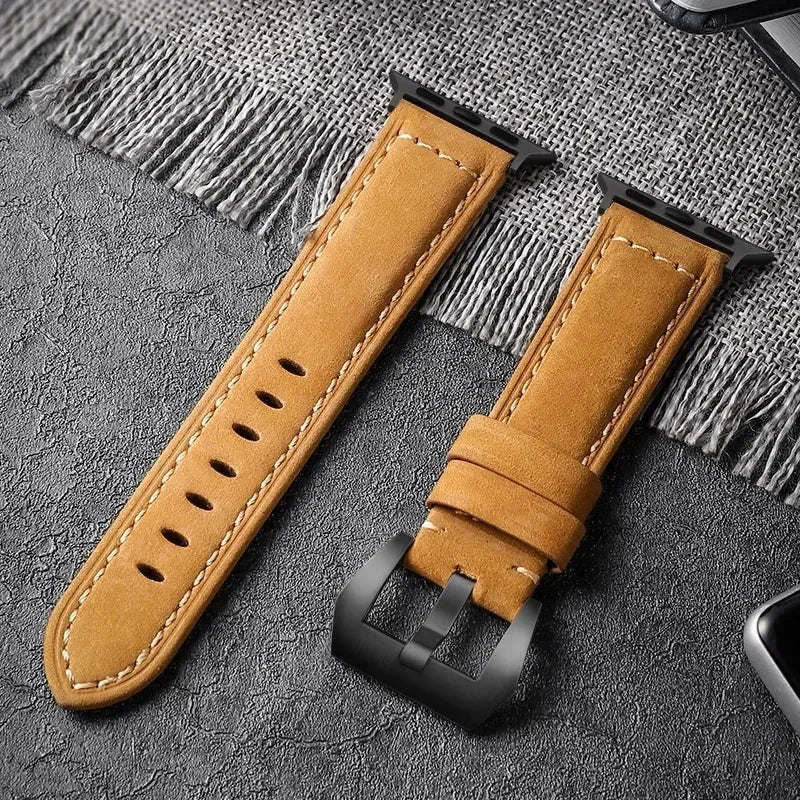 High Quality Leather Strap for Apple Watch: Compatible with Series 10, 9, 8, 7, SE, Ultra - Sizes 49mm, 45mm, 44mm, 42mm, 41mm, 40mm