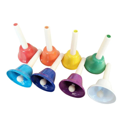 8Pcs Colorful Hand Bells Set - Diatonic Metal Percussion Musical Bells for Classroom and Party