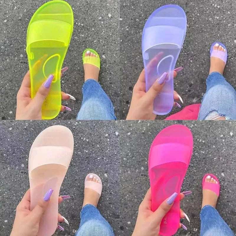 Comemore Summer Women's Slip-On Sandals: Fashionable Transparent Flats | Stylish Beach Flip Flops