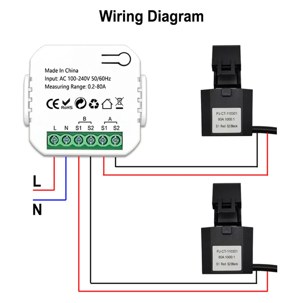 Tuya WiFi Intelligent Energy Meter | Solar PV System Power Production & Consumption Monitor | Bidirectional Monitoring with APP Control | CT Compatible