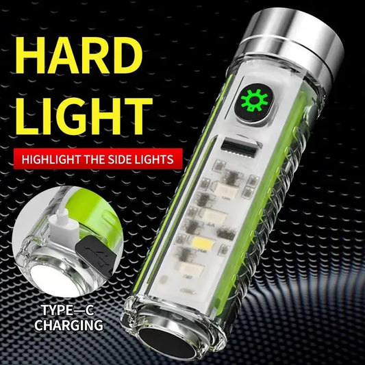 Compact USB-C Rechargeable LED Flashlight with Tail Magnet & UV Light - Multifunction Mini Keychain Torch for Camping