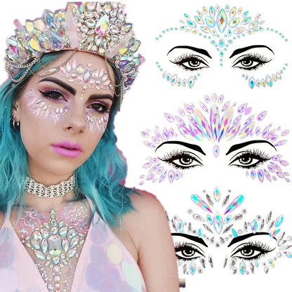 3D Sexy Face Tattoo Stickers: Temporary Glitter Fake Tattoos with Rhinestones for Women - Masquerade Party Face Jewels