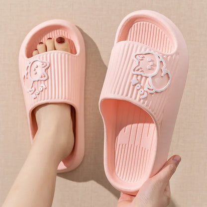 Summer Fun: Non-Slip Platform Bathroom Slippers - Bear Cartoon Flip Flops, Beach Sandals for Women, Indoor/Outdoor Slides 2024