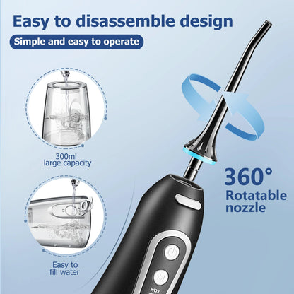 USB Rechargeable Oral Irrigator - Portable Dental Water Jet with 300ML Water Tank - Waterproof Teeth Cleaner for Oral Care