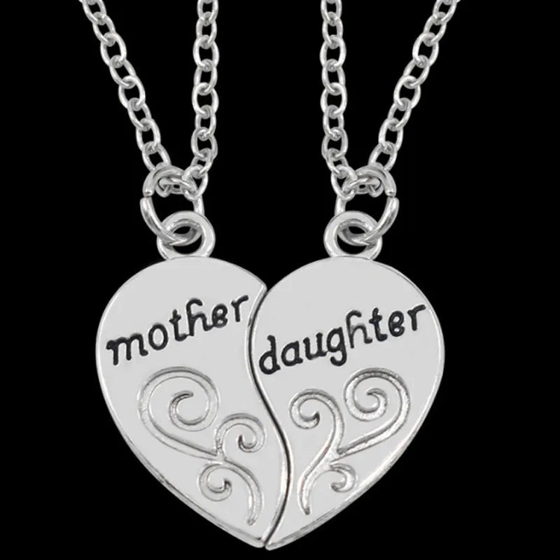 2pcs Antique Silver-Plated Mother-Daughter Necklace Set: Fashionable Combination Jewelry for Love in Parent-Child Style