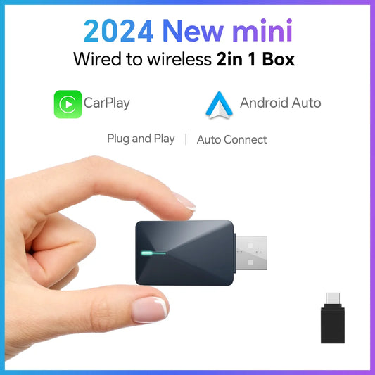 NEW Wireless Mini Box 2-in-1 Adapter for CarPlay and Android Auto - Smart Plug and Play Dongle with Bluetooth and WiFi Fast Connect