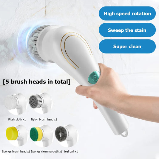 5-in-1 Multifunctional Electric Cleaning Brush - USB Charging Brush for Bathroom, Kitchen, Dishwashing, and Bathtub Cleaning