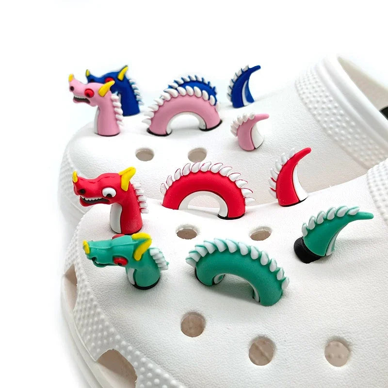 1Set Spoof Cartoon China Dragon PVC Hole Shoe Charms: DIY Funny Shoe Accessories Fit Croc Snake Decorations Buckle - Unisex Gift