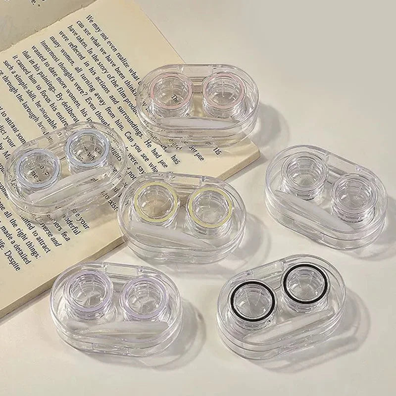 Small Plastic Contact Lens Cases - Portable Oval Transparent Eye Contacts Lenses Holder Box with Tweezers Remover Tools