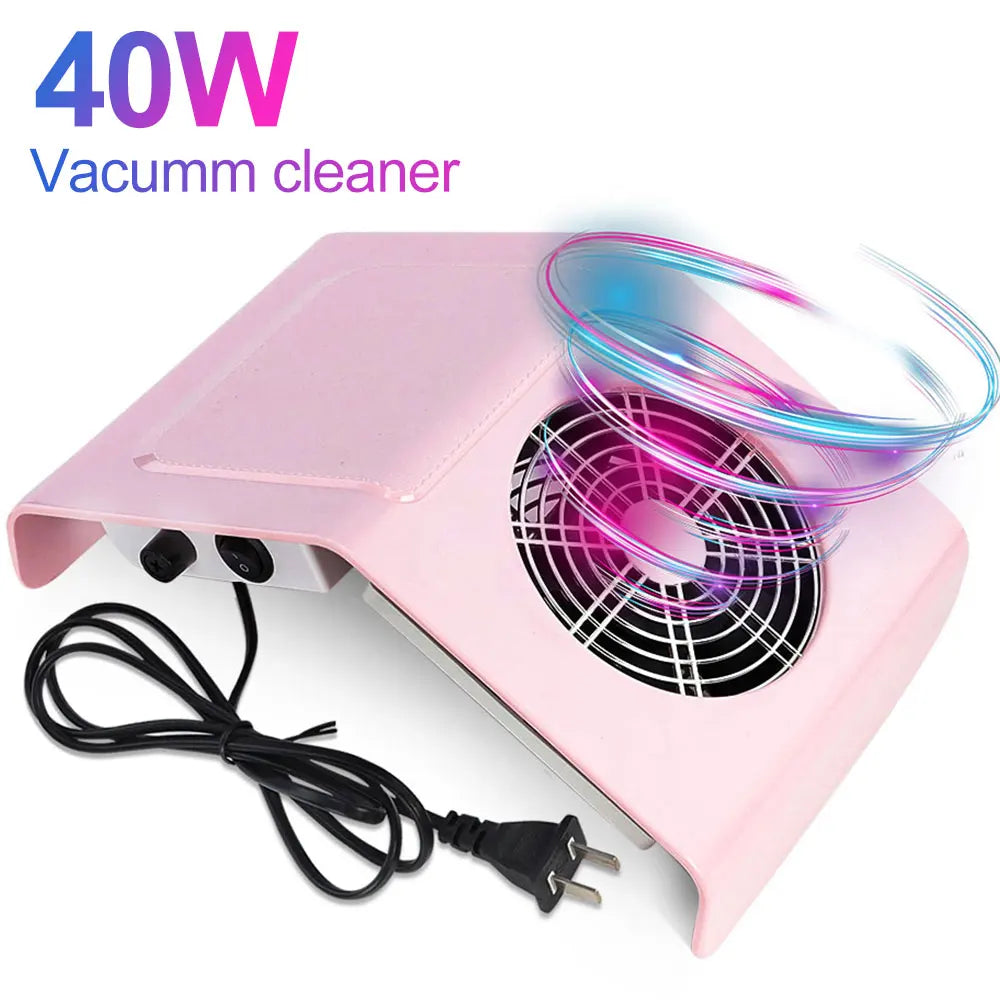 40W Nail Dust Collector: Pink or White Nail Suction Fan with Vacuum Cleaner Machine - Includes 2 Dust Collecting Bags