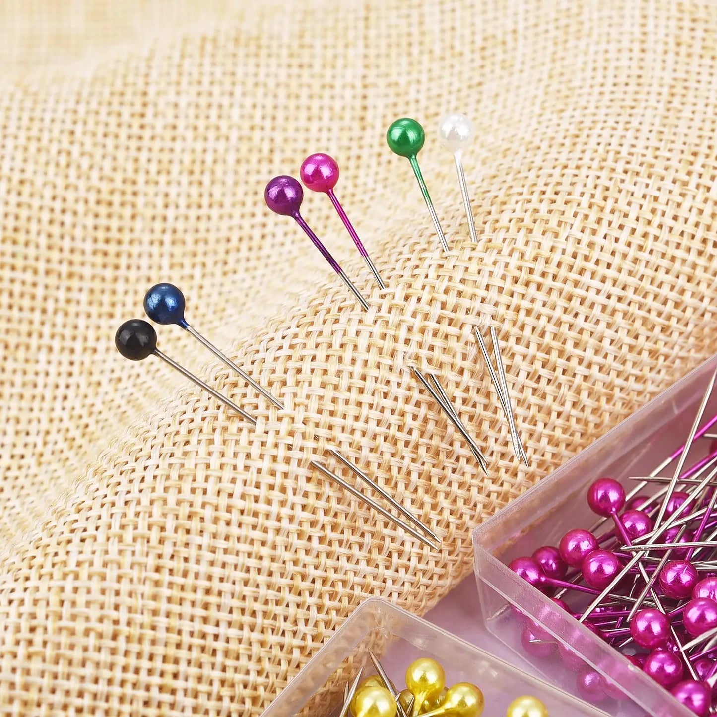 100Pcs/Box Colorful Round Pearl Head Sewing Pins - 38cm Straight Stitch Push Needles for Dressmaking & DIY Sewing Tools