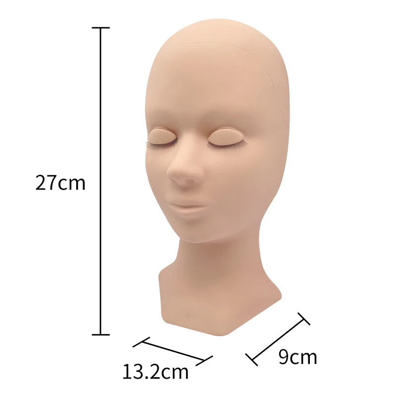 Eyelash Extension Training Practice Head: Realistic Mannequin Model Head with Layered Lashes - Flat Soft Design