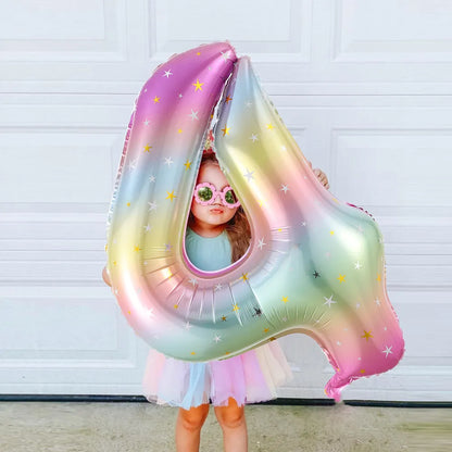 40-Inch Gradient Number Foil Balloon (0-9) - Unicorn Theme, Perfect for Birthdays, Baby Showers, Weddings - Ideal Party Decoration and Kids' Gift